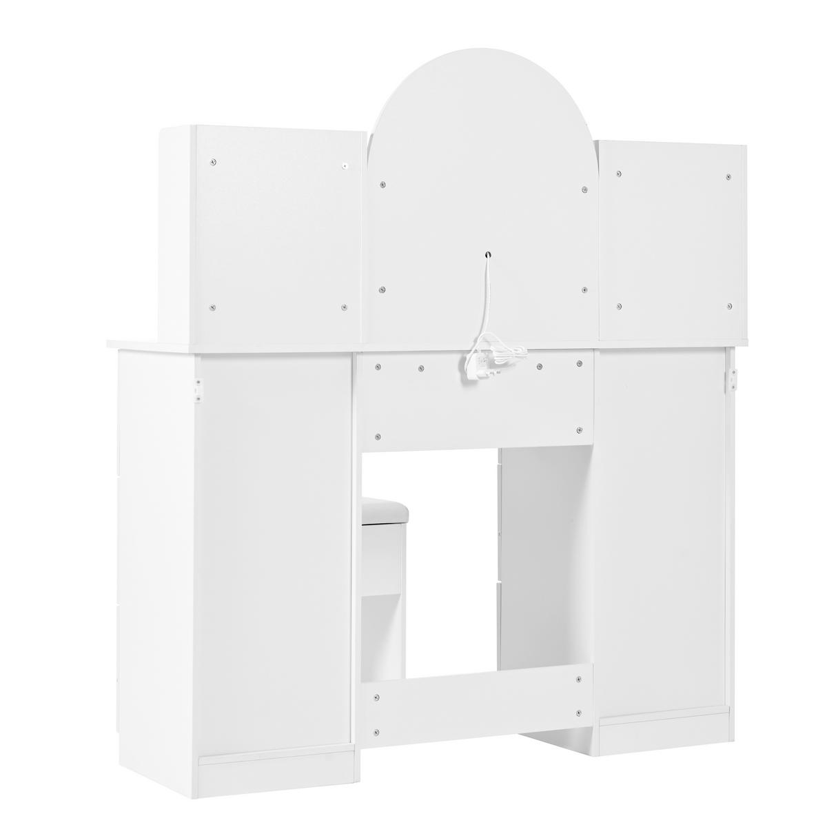 SCHMINKTISCH Weiß mit led-spiegel & 9 staufächern - Weiß, Holzwerkstoff (120/135/40cm) - Urban Meuble
