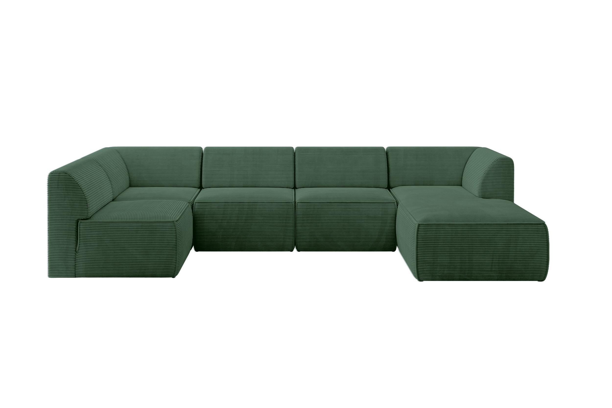 WOHNLANDSCHAFT Ottomane Rechts MOVO-L 345x180x78 cm Grün Cord - Grün, Holzwerkstoff/Kunststoff (180/78/345cm) - ALTDECOR