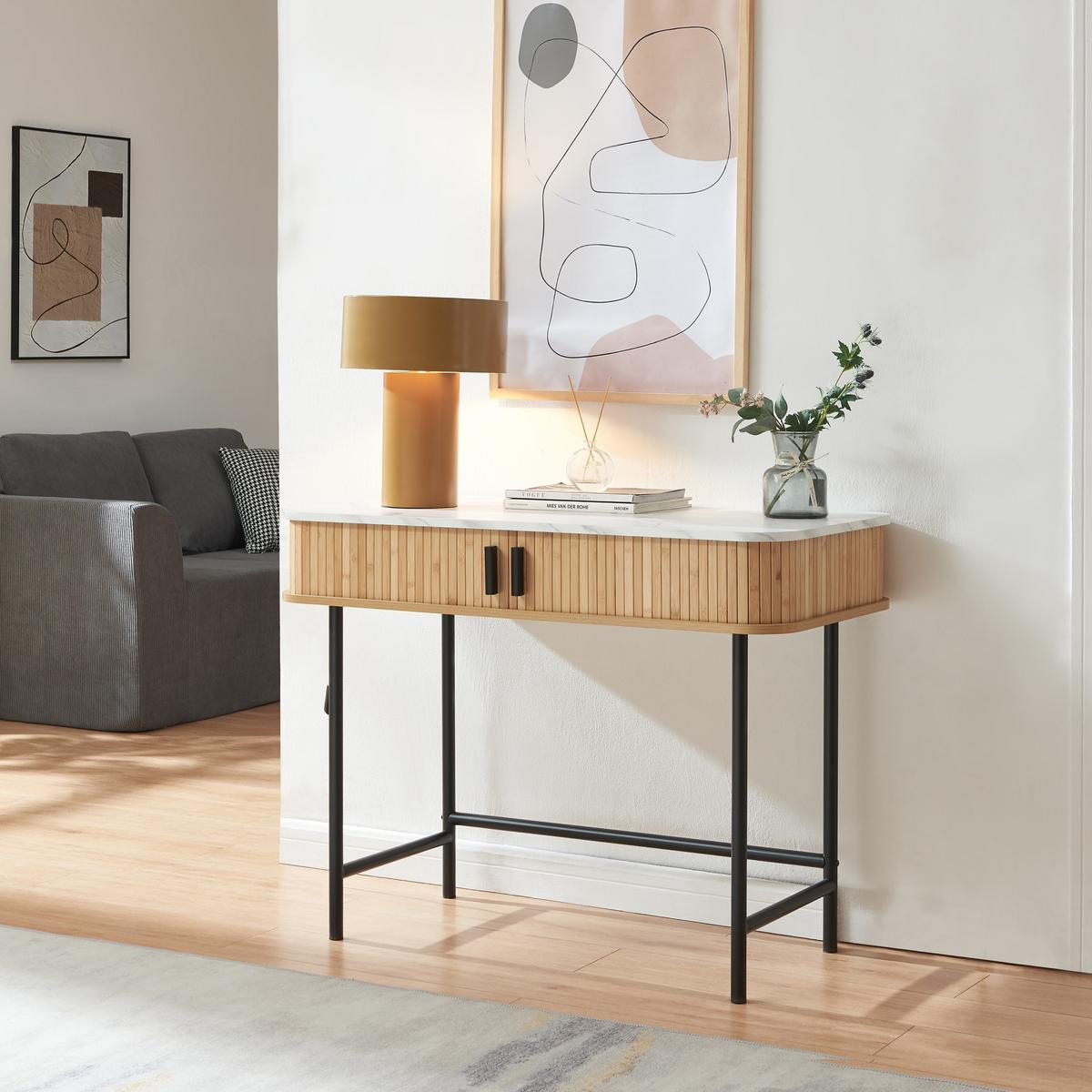 KONSOLENTISCH Tvedestrand - Schwarz/Weiß, Holzwerkstoff/Metall (50/100/76cm) - [en.casa]