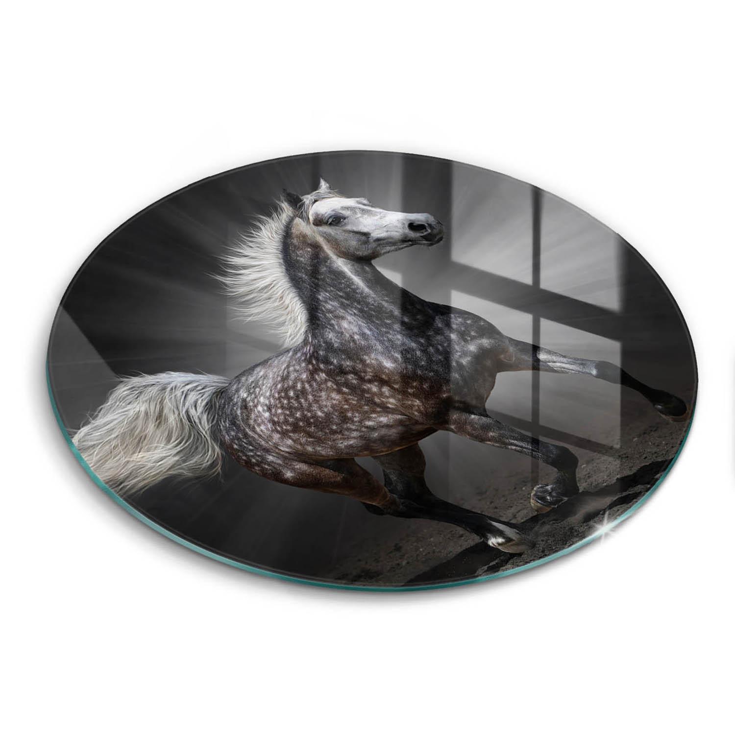 GLASPLATTE Ø 30 cm Pferd im Galopp - Blaugrau, Glas (30/30cm) - Wallfluent