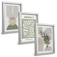 BILDER SET 3er Set - 20x30 cm Silberner Rahmen - Botanische Boho-Abstraktionen - Silberfarben, Kunststoff (20/30cm) - TULUP
