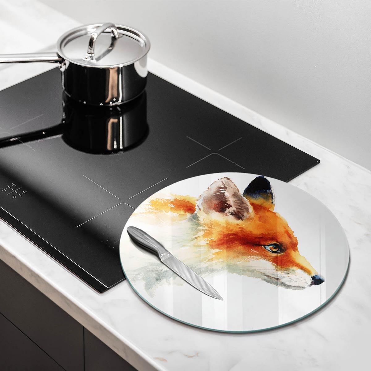 GLASPLATTE Ø 40 cm Gemalter Fuchs - Dunkelorange, Glas (40/40cm) - Wallfluent