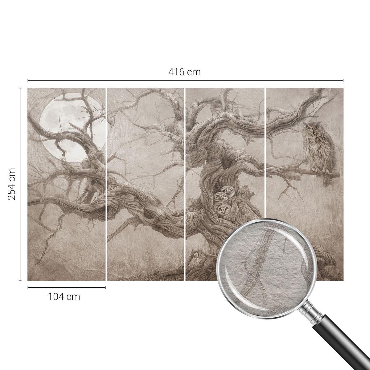 FOTOTAPETE 416x254 cm - Nachtvögel - Beige, Textil (416/254cm) - Wallfluent