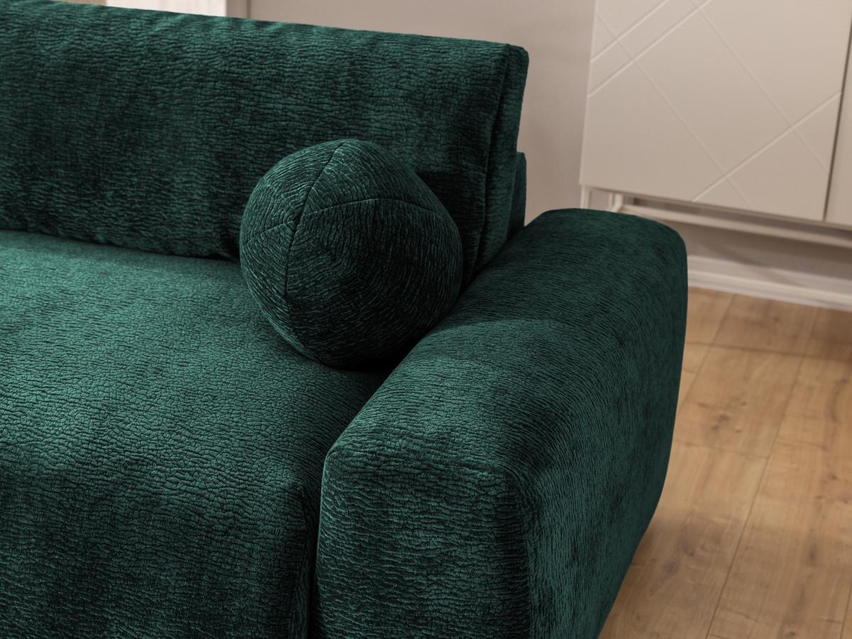 ECKSOFA Puffy mit Schlaffunktion und Bettkasten - besonders weich und puffig aus Grün Stoff mit Chenillestruktur - Ottomane links - Schwarz/Grün, Holz/Kunststoff (138/266cm) - S-Style Möbel