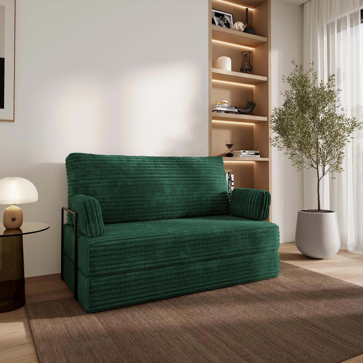 BETTSOFA LADIA aus Schaumstoff Cordstoff Grün Schlaffunktion - Grün, Textil (140/86/60cm) - MASSENO