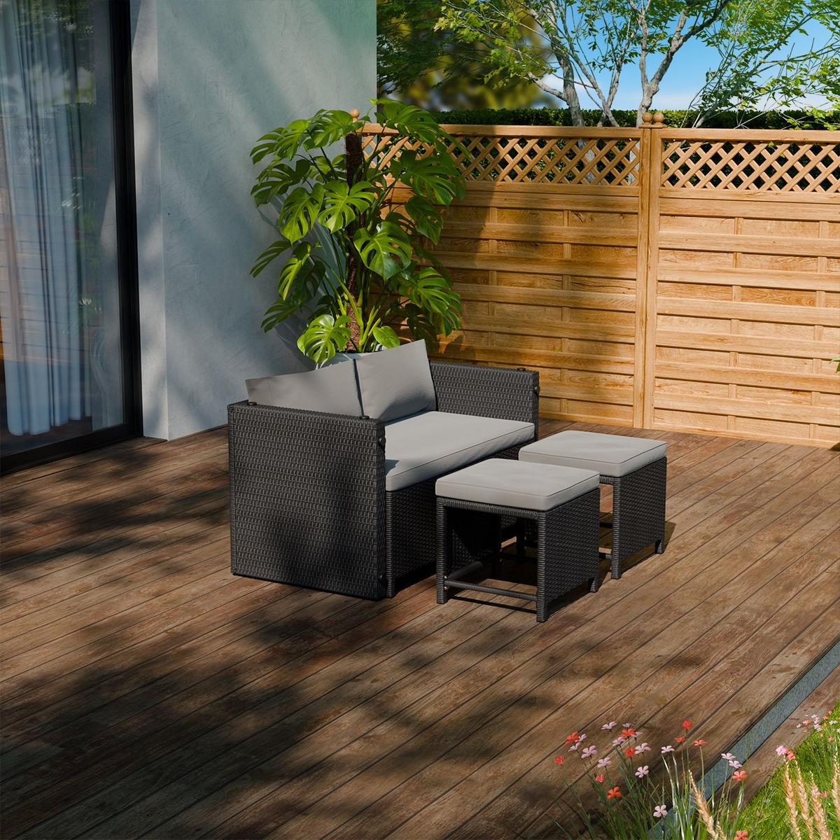 GARTENMÖBELSET Jamaika schwarz (4-tlg.) - Schwarz, Kunststoff/Metall - Juskys