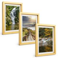 BILDER SET 3er Set - 20x30 cm Goldrahmen - Wasserfälle, Berge, Wolken, Herbst - Goldfarben, Kunststoff (20/30cm) - TULUP