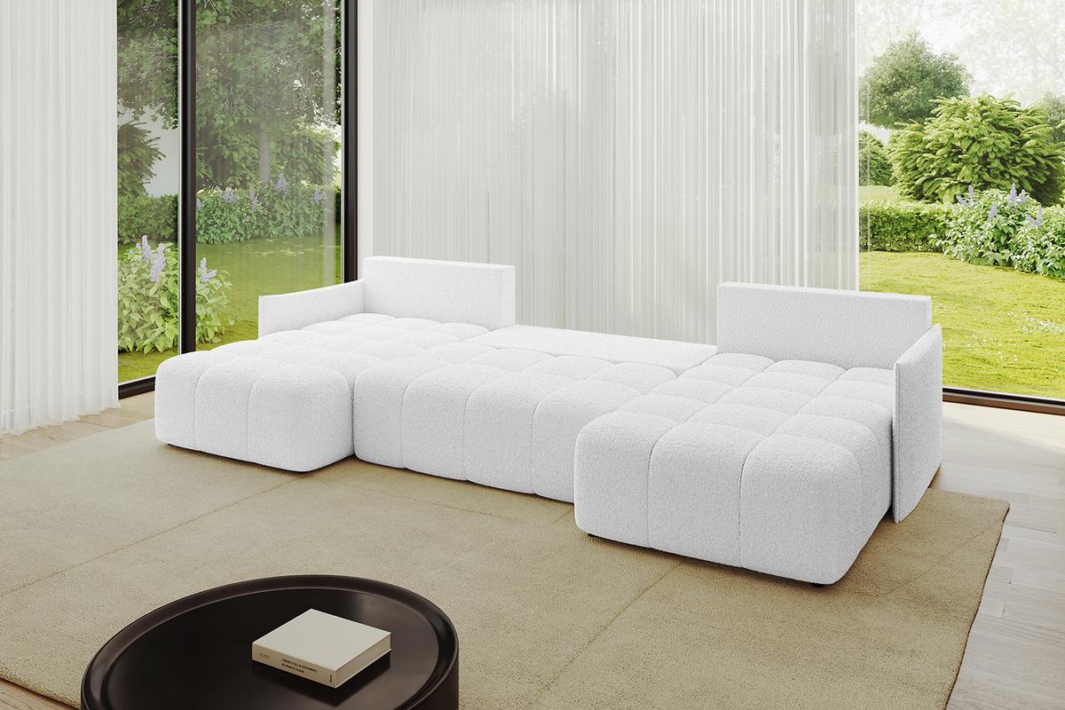 WOHNLANDSCHAFT LONLI-U 355x189x68 Weiß Bouclé - Weiß, Holzwerkstoff/Kunststoff (355/68/189cm) - ALTDECOR