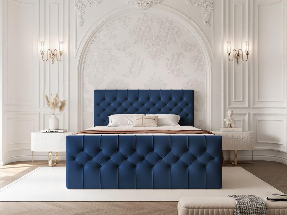 BOXBETT JOLIE 180x200 cm mit Matratze, Blau - Blau, Textil (180/200cm) - Idohome