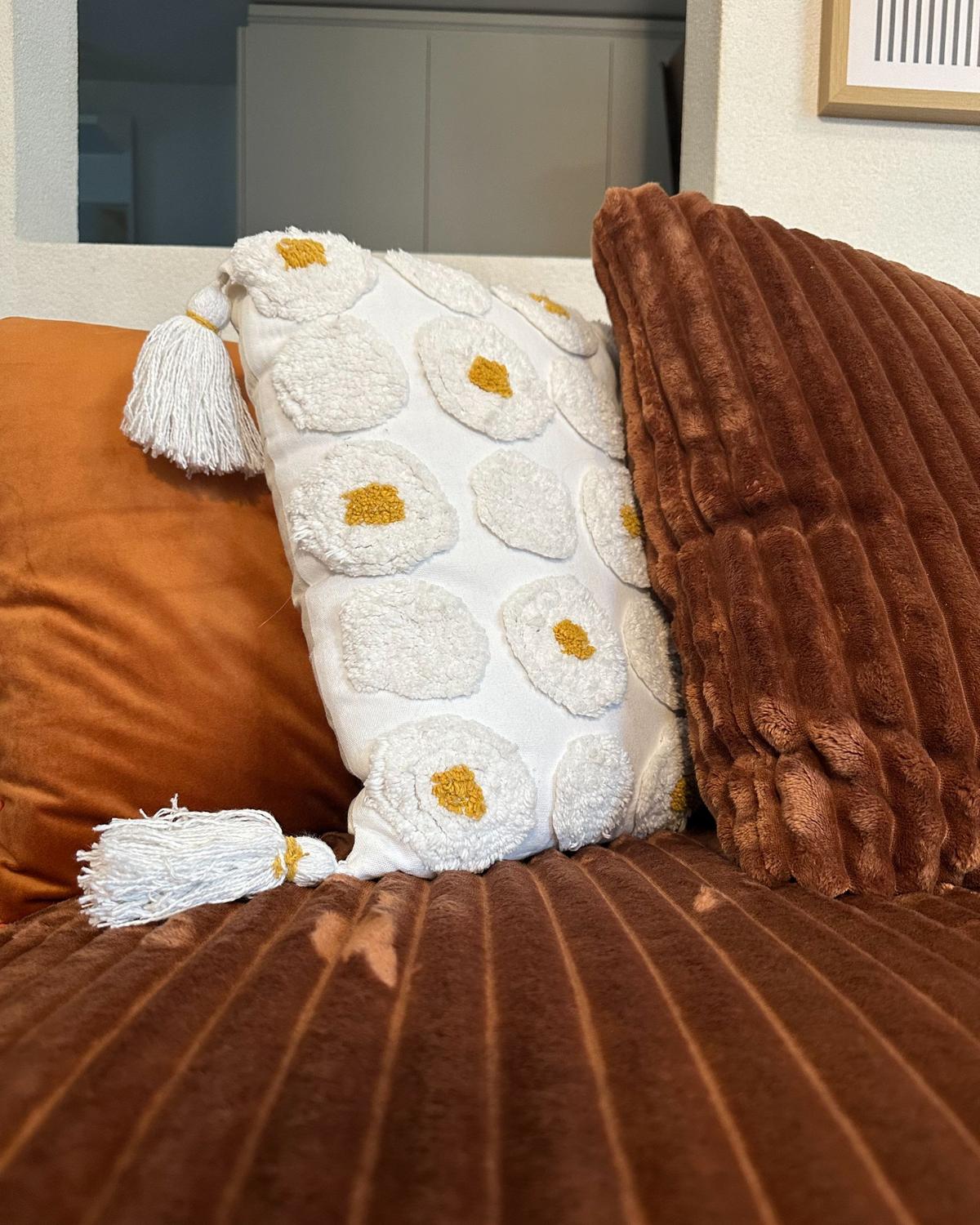 DEKOKISSEN 2er-Set Weiß 45/45 cm Azalia - Gelb/Weiß, Textil (45/45cm) - Beliani