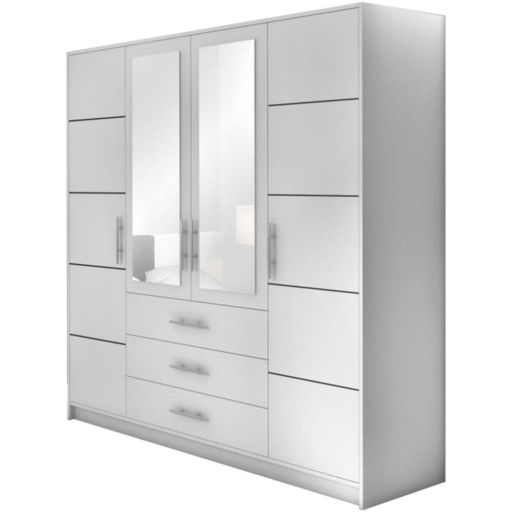 DREHTÜRENSCHRANK Bali 4-Türen, mit 3 Schubladen und Spiegel, Weiß - Weiß, Holzwerkstoff (196/200/58cm) - Beautysofa