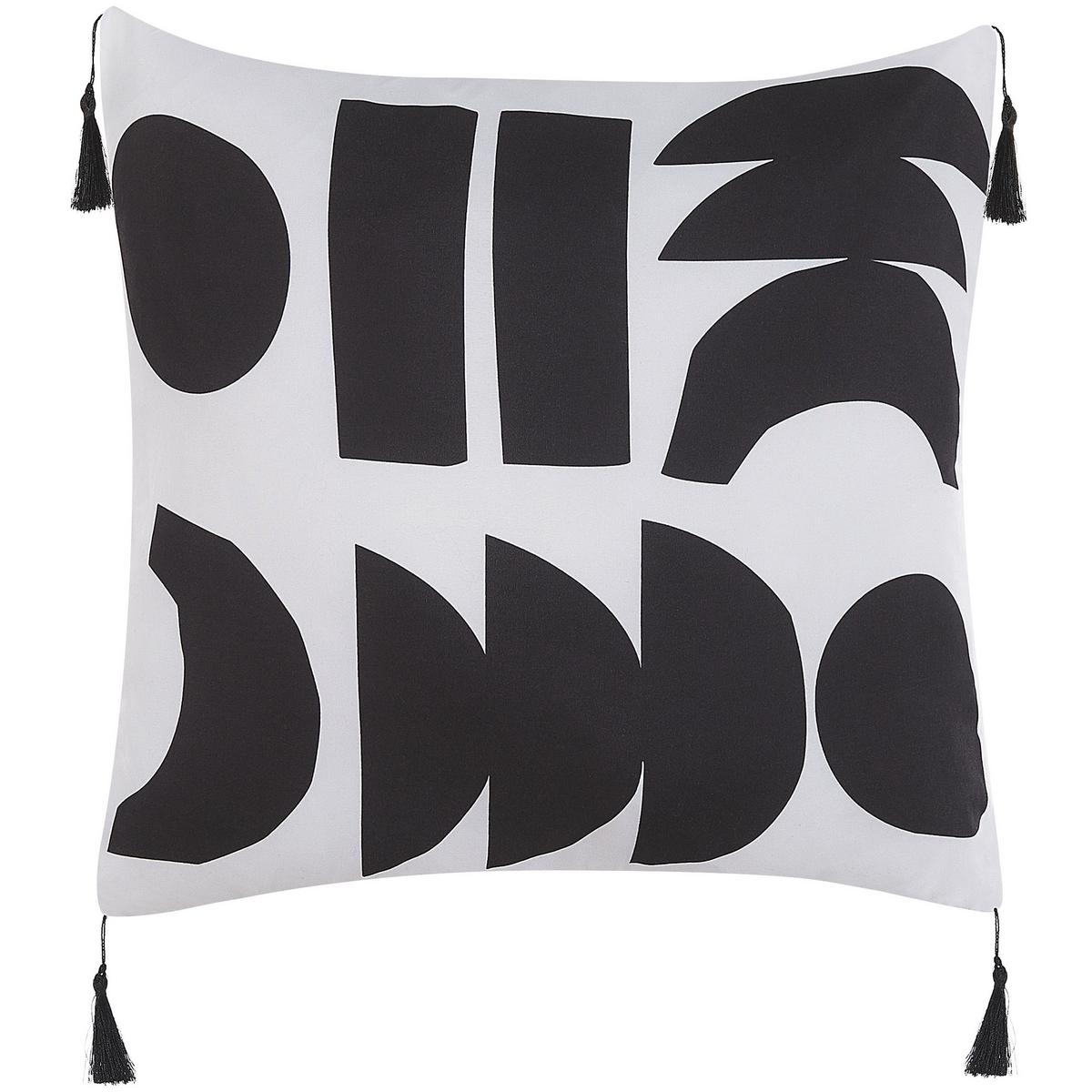 DEKOKISSEN 2er-Set Schwarz-Weiß 45/45 cm Liriope - Schwarz, Textil (45/45cm) - Beliani