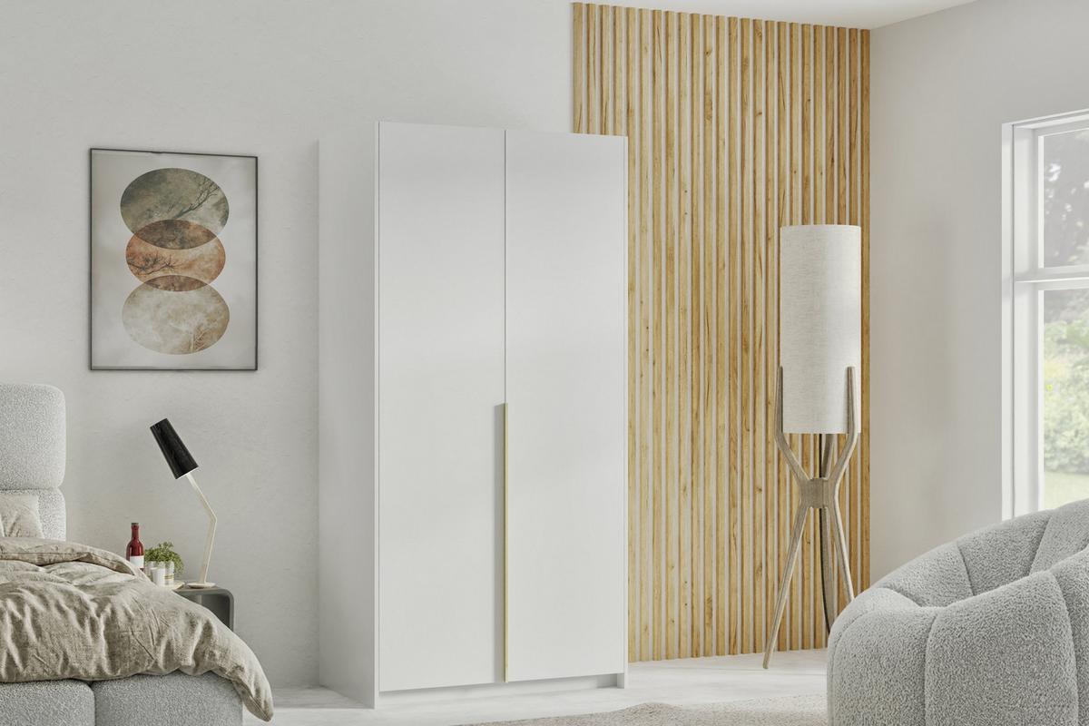 DREHTÜRENSCHRANK AMARA 100/204/58cm 2-türig Weiß - Weiß, Holzwerkstoff (100/204/58cm) - MASSENO