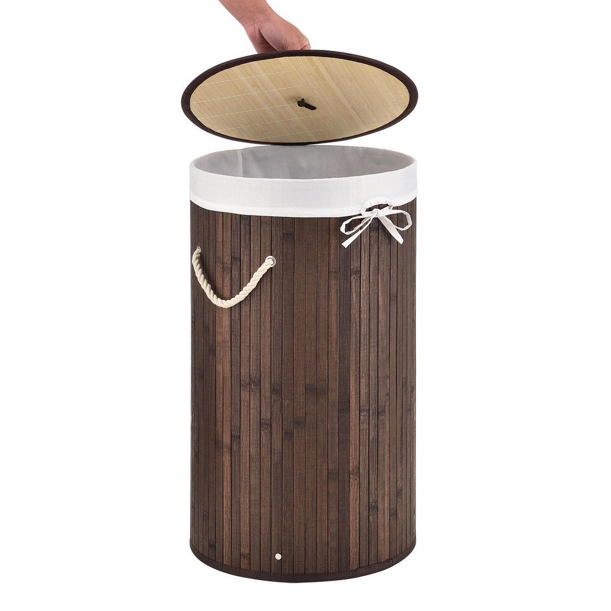 WÄSCHEKORB Curly-Round 55 L natur - Braun, Holz (35/60/35cm) - Juskys