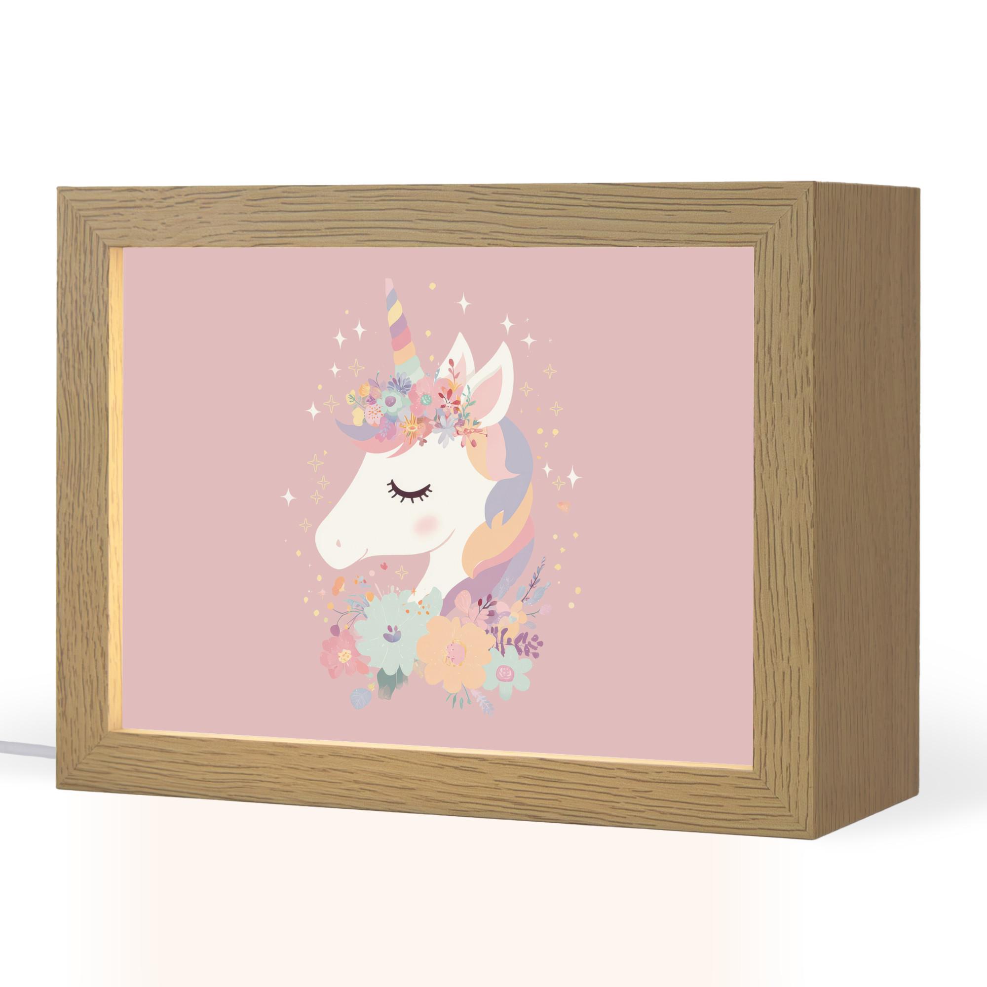 NACHTTISCHLAMPE Einhorn - Rosa - Blumen 20x15 cm - Rosa, Holzwerkstoff (8/20/15cm) - OnlyWow
