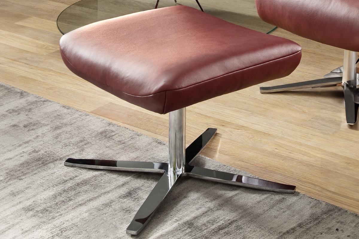 DREHSESSEL INKL. HOCKER RANDY Rot Leder Drehbar (180°) - Rot/Silberfarben, Leder (79/117/96cm) - KAWOLA