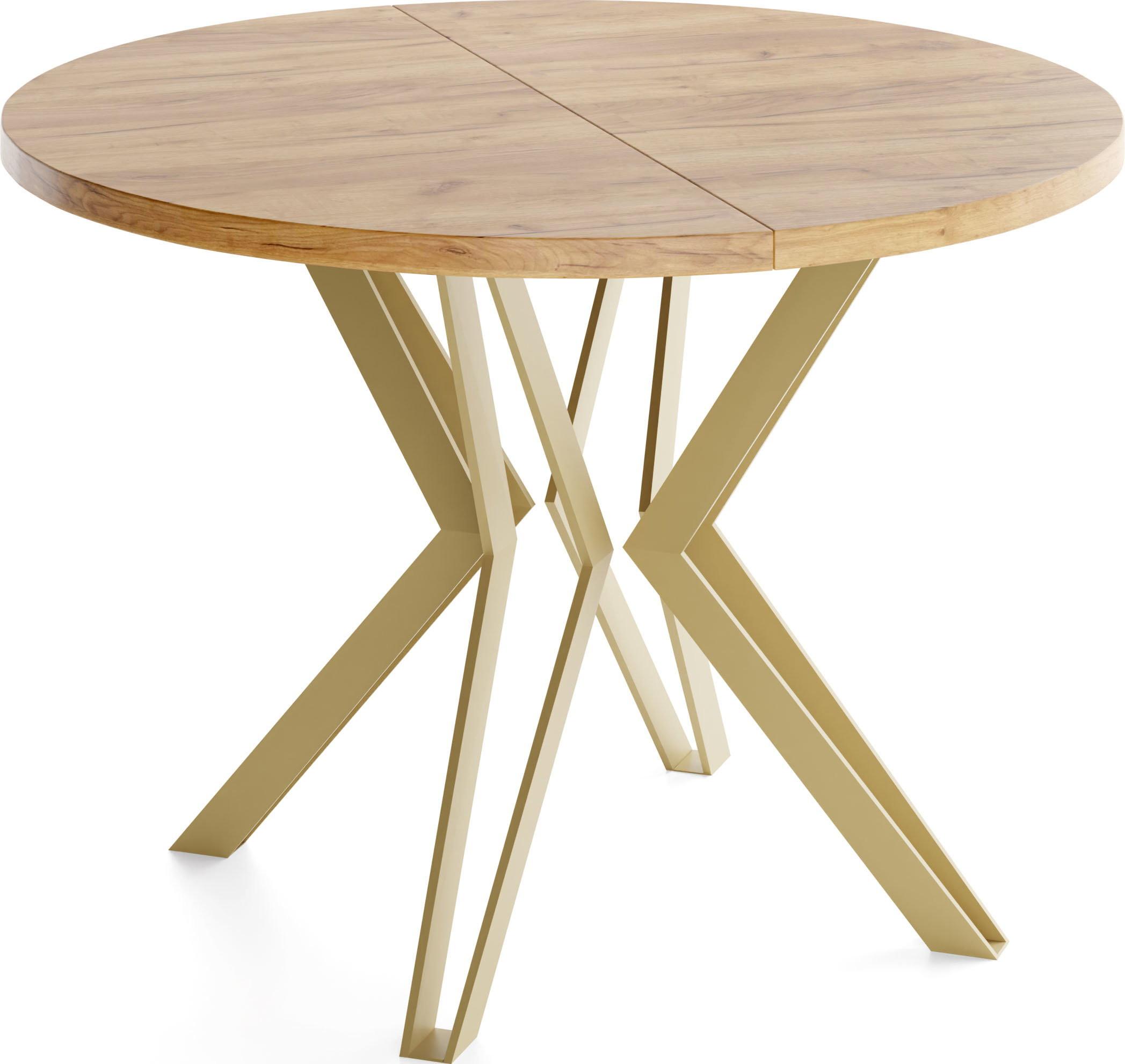 ESSTISCH Daisy runder ausziehbarer, Craft Eiche 120-200/100/76 cm - Eiche Wotan/Goldfarben, Holzwerkstoff/Metall (120/200/76cm) - WFL GROUP