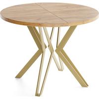 ESSTISCH Daisy runder ausziehbarer, Craft Eiche 100-180/100/76 cm - Eiche Wotan/Goldfarben, Holzwerkstoff/Metall (100/180/76cm) - WFL GROUP