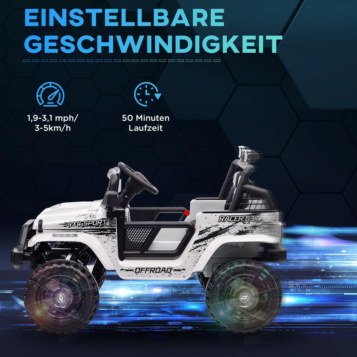 KINDER-ELEKTROAUTO Kunststoff Metall Weiß - Weiß, Metall (109/67/68.5cm) - AIYAPLAY