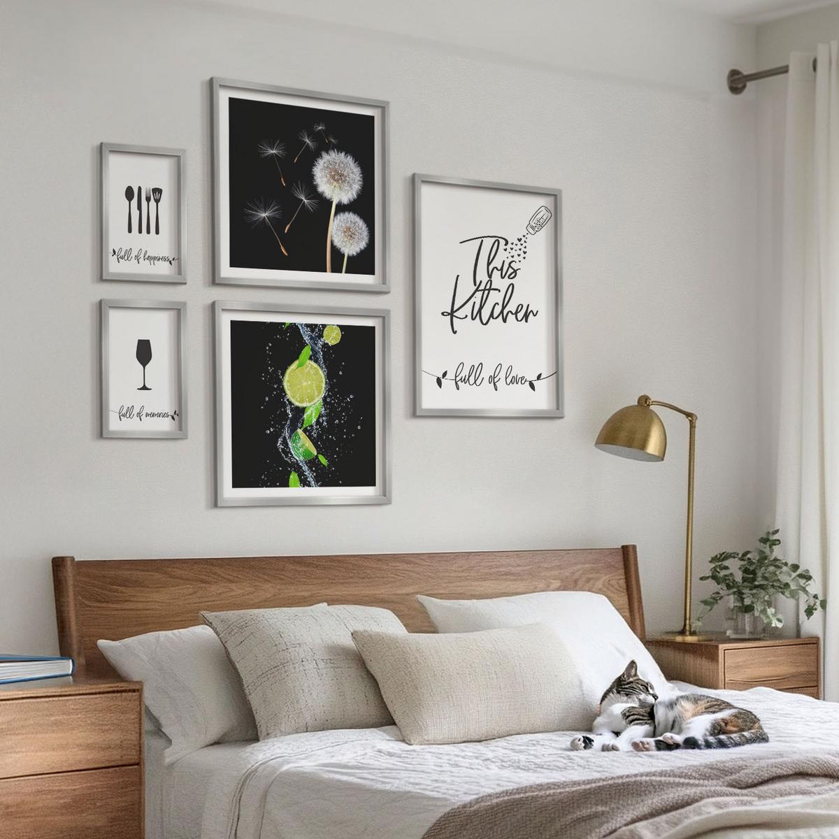 BILDER SET 5er Set - 50x50 cm & 20x30 cm & 40x60 cm Silberner Rahmen - Blumenposter Paris London - Silberfarben, Kunststoff (40/60cm) - TULUP