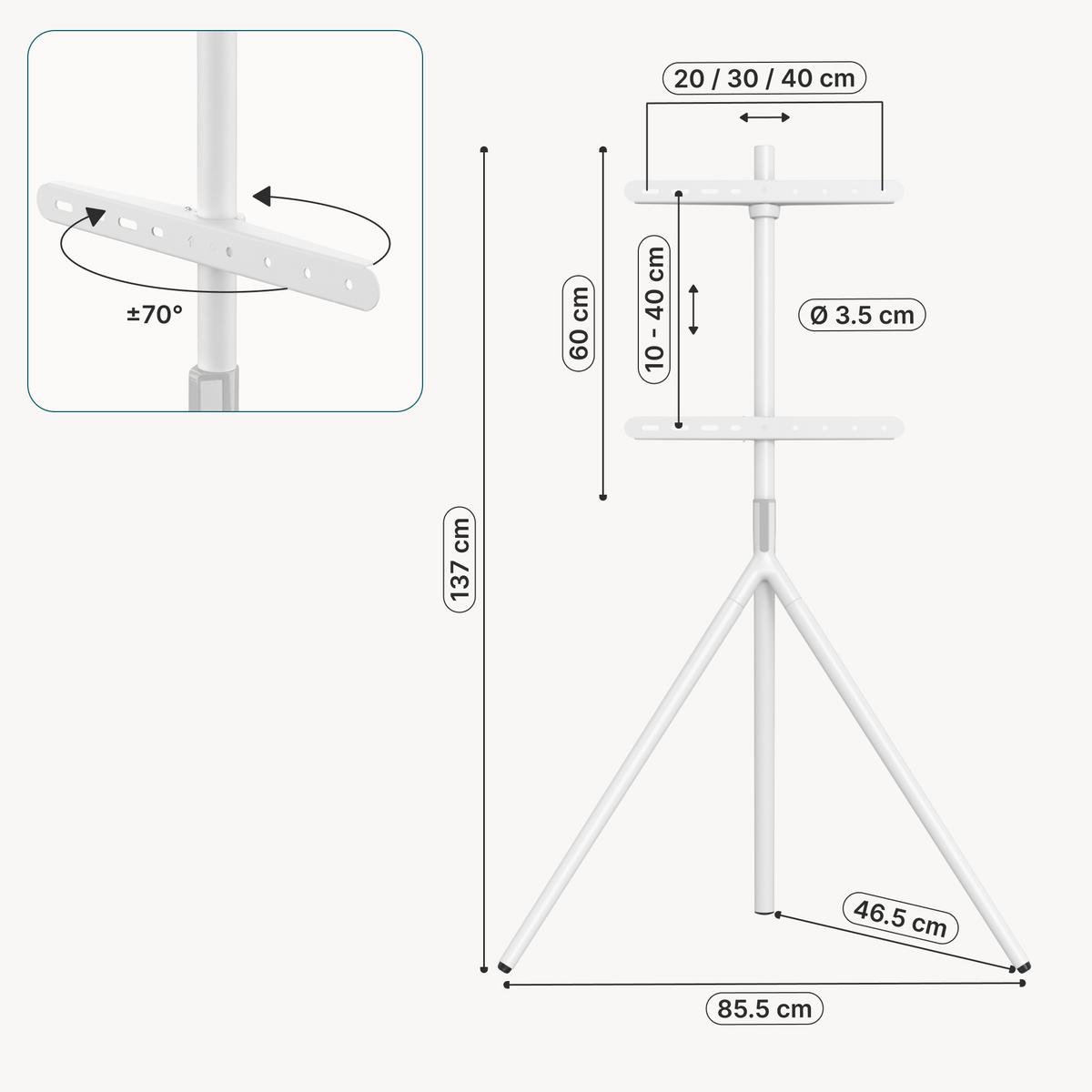 TV-HALTERUNG Valle - Weiß, Kunststoff/Metall (85.5/137/46.5cm) - pro.tec