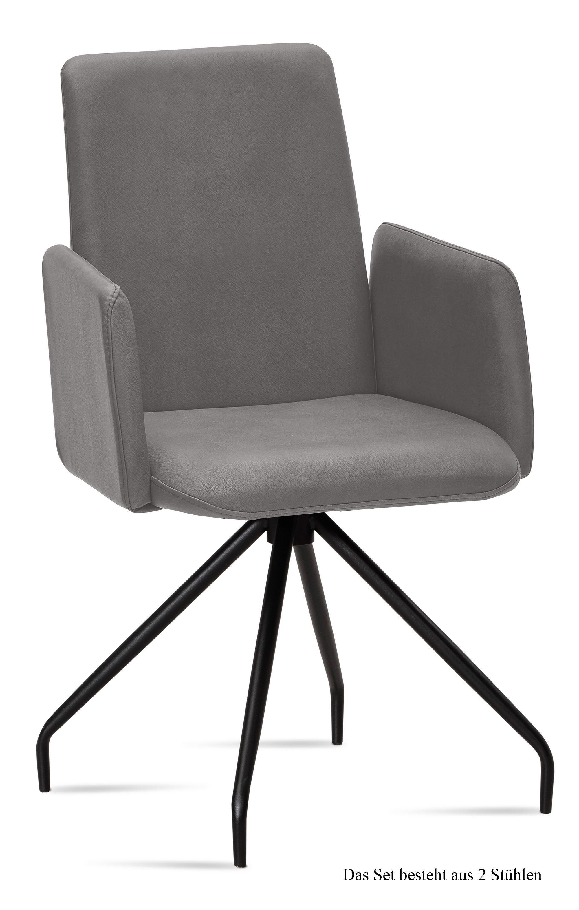 ARMLEHNSTUHL (2er-Set) Detana 52x92x60 Schwarz/Grau - Schwarz/Grau, Kunststoff (60/92/52cm) - 58aufmkessel