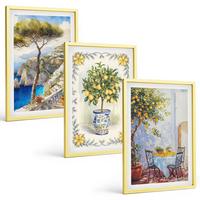 BILDER SET 3er Set - 40x60 cm Goldrahmen - Blick auf das Meer aus Zitronenbäumen - Goldfarben, Kunststoff (40/60cm) - TULUP