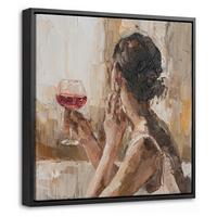 LEINWAND Bilder mit Rahmen - Ölgemälde - Frau - Wein - 20x20 - Hellbraun, Textil (20/20cm) - MuchoWow
