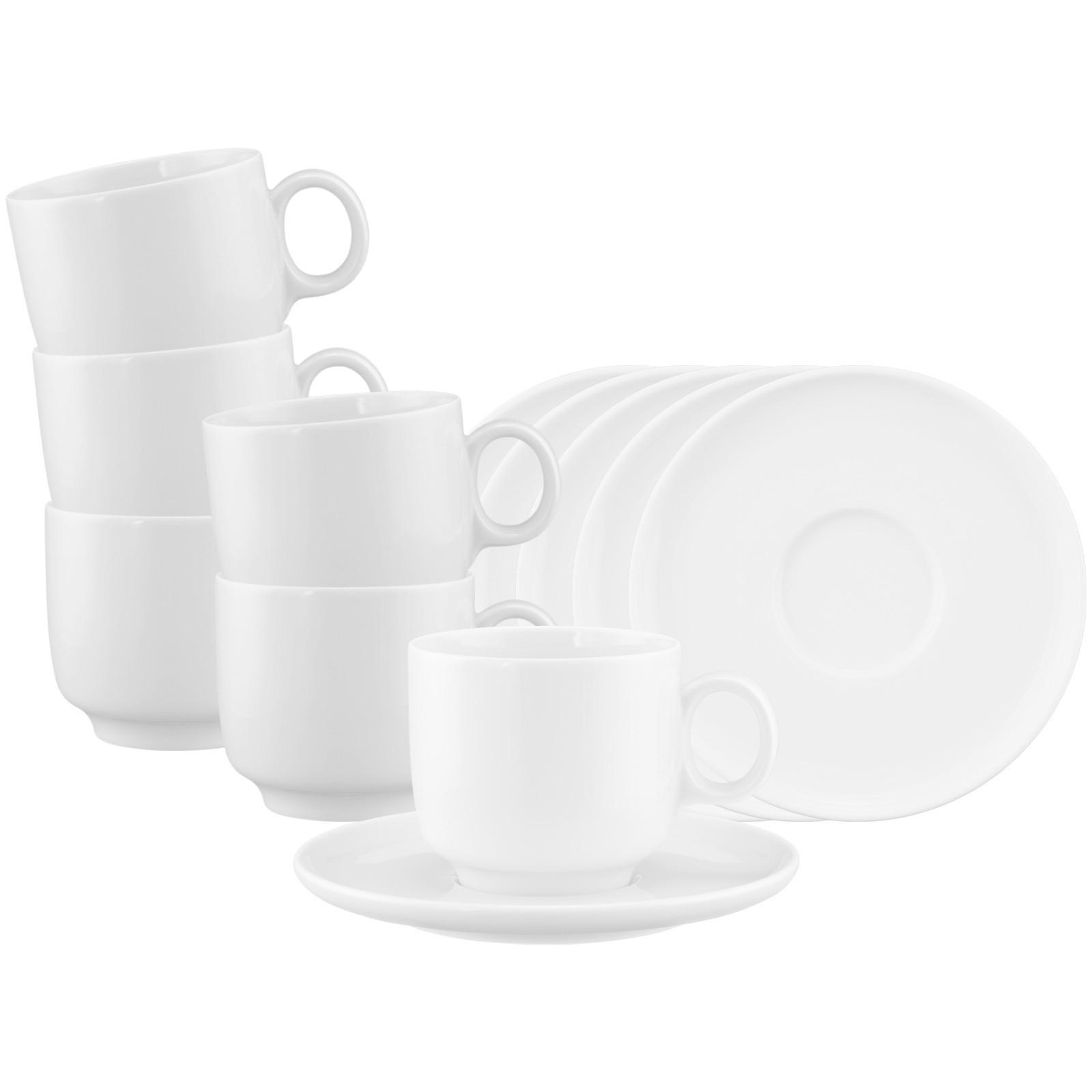CAPPUCCINOTASSEN MIT UNTERTASSEN Sento Home weiß 300 ml 6er Set - Weiß, Keramik (0.3L) - Seltmann Weiden