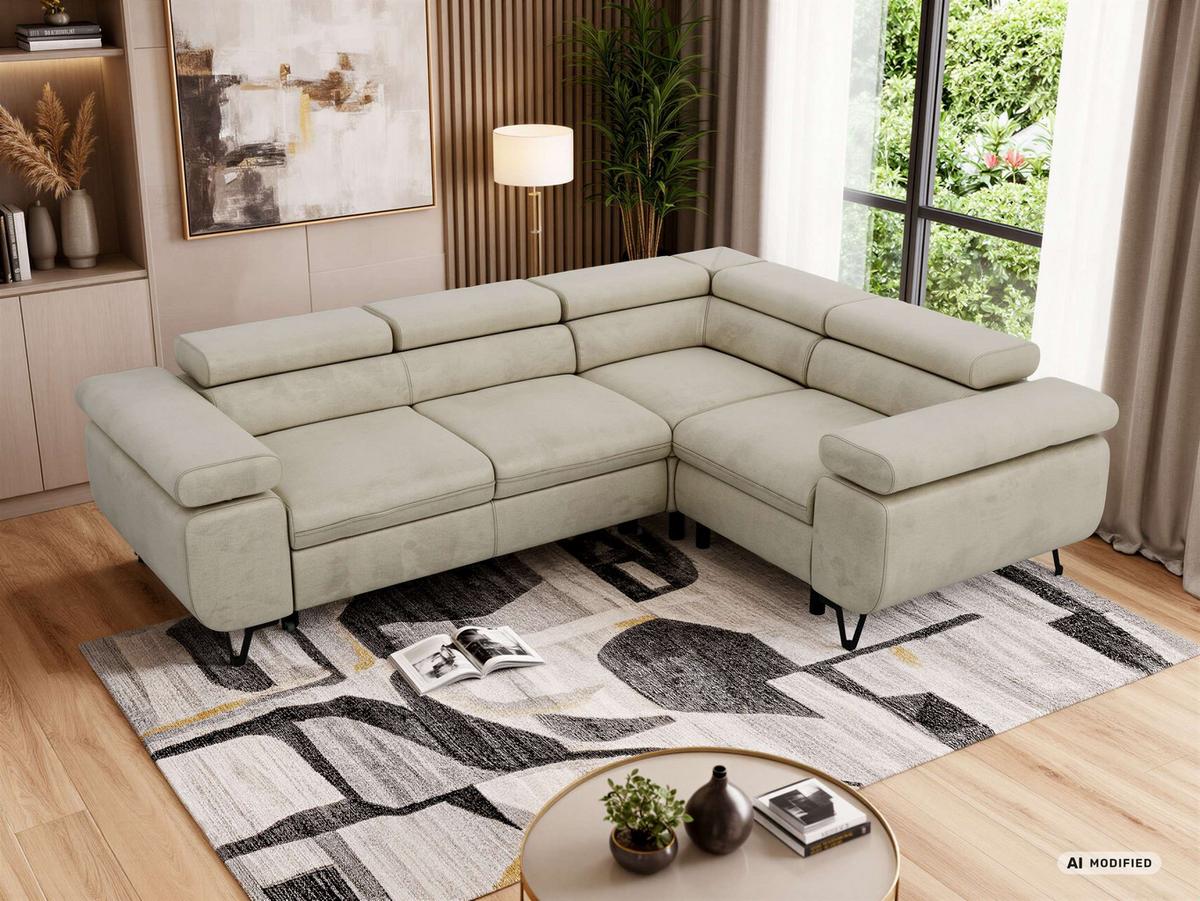 ECKSOFA FALCO L - Beige Velvet - Rechts Seite - Beige/Schwarz, Textil/Metall (268/197cm) - MKS