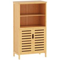 BADEZIMMERSCHRANK, Unterschrank aus Bambus, Badschrank mit Türen, Naturholz - Naturfarben, Holz/Bambusholz (29/92/50cm) - Kleankin
