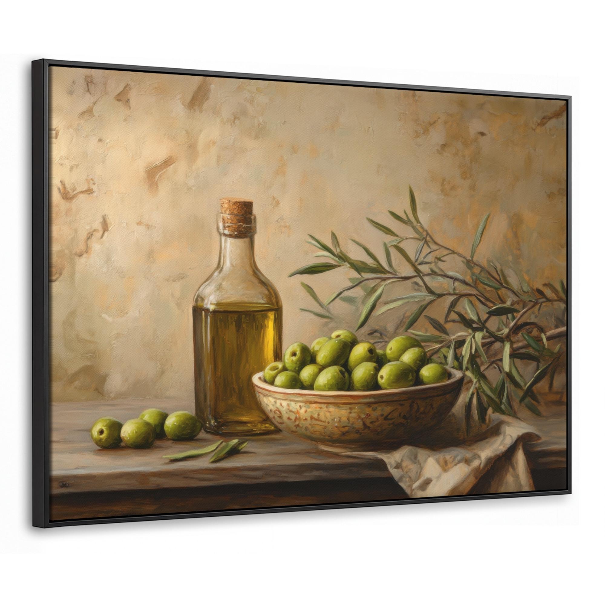 LEINWAND Bilder mit Rahmen - Oliven - Stilleben - Vintage - 70x50 - Olivgrün, Textil (70/50cm) - MuchoWow