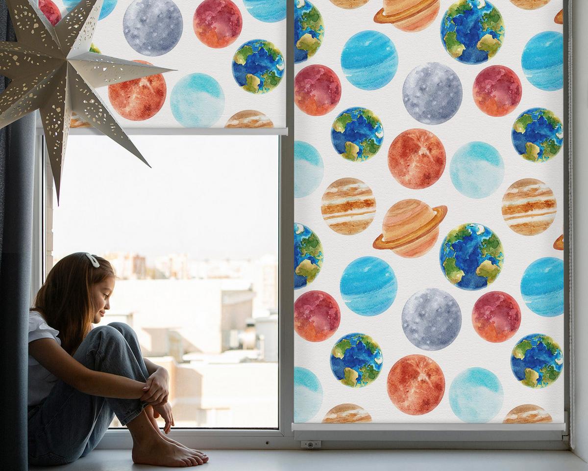 INNENROLLO - Fensterrollo - Rollo - 100x100 cm - Planeten - Orange, Kunststoff (100/100/0.5cm) - TULUP