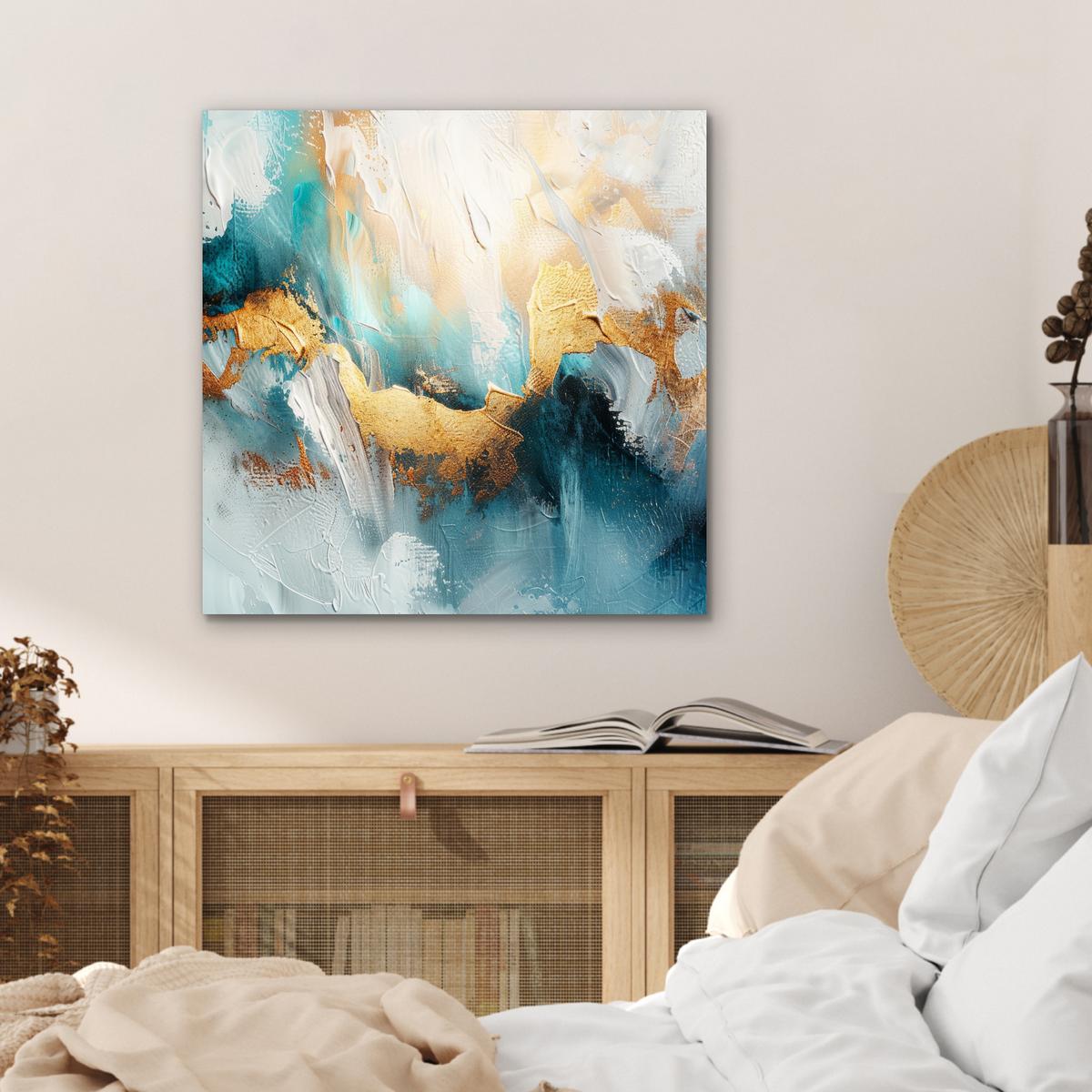 METALLBILD Abstrakt - Kunst - Gold - Blau 50x50 cm - Petrol, Metall (50/50cm) - MuchoWow
