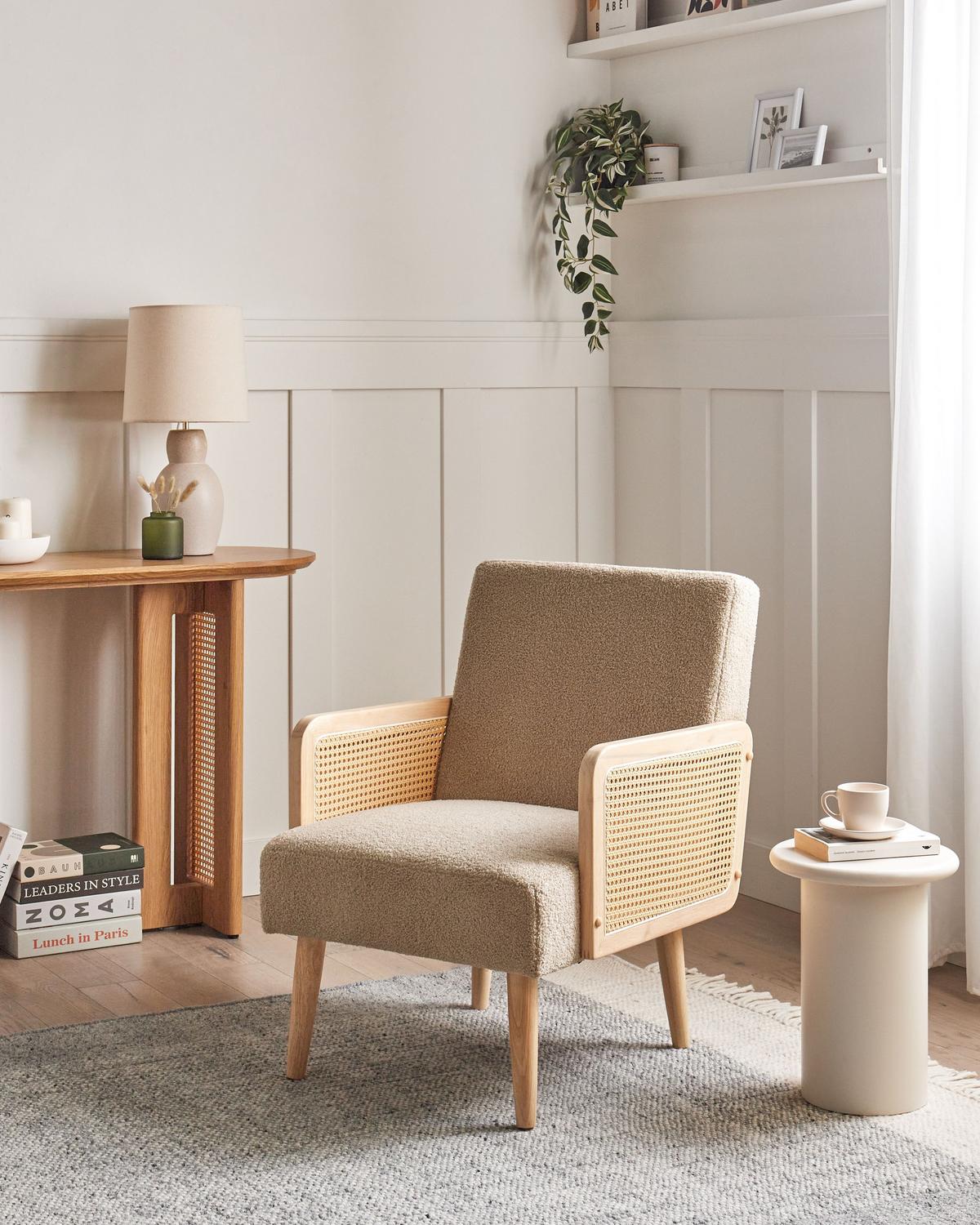 SESSEL Sandbeige Hojby - Sandfarben/Braun, Textil (61/82/74cm) - Beliani
