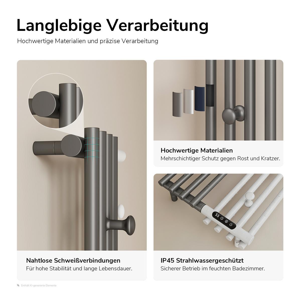HEIZKÖRPER Elektrisch Thermostat & App-Steuerung Anthrazit-Weiß 140/37,5 cm - Anthrazit/Weiß, Metall (37.5/140/15.7cm) - EMKE