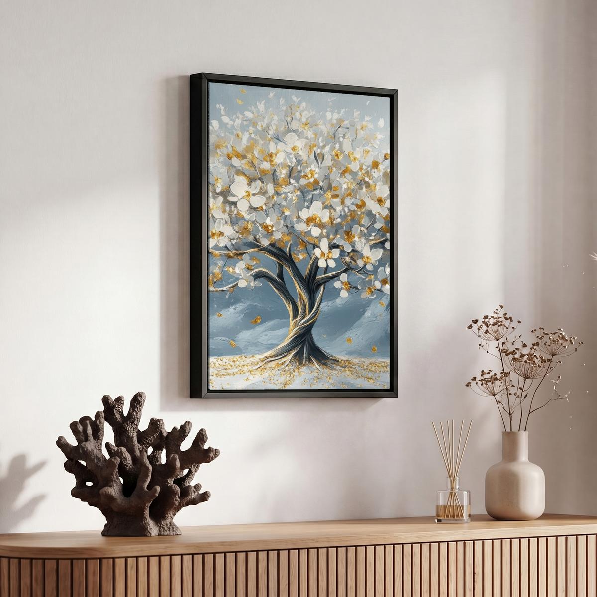 LEINWAND Bilder mit Rahmen - Baum - Winter - Baum des Lebens - Modern - Gold - 20x30 - Goldfarben, Textil (20/30cm) - MuchoWow