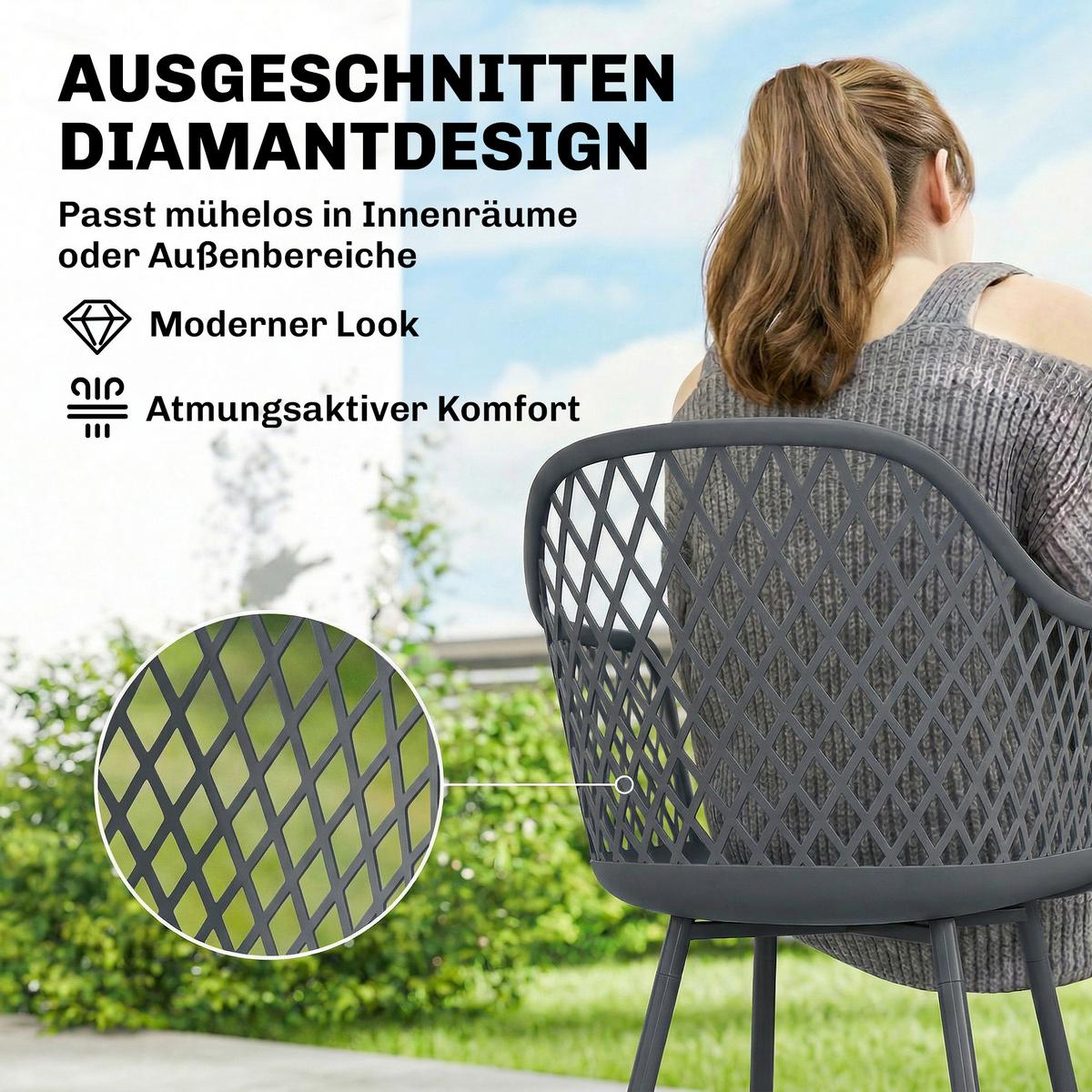 GARTENSTÜHLE 4er Set Metall Kunststoff Dunkelgrau - Dunkelgrau, Kunststoff/Metall (51/84/56cm) - Outsunny