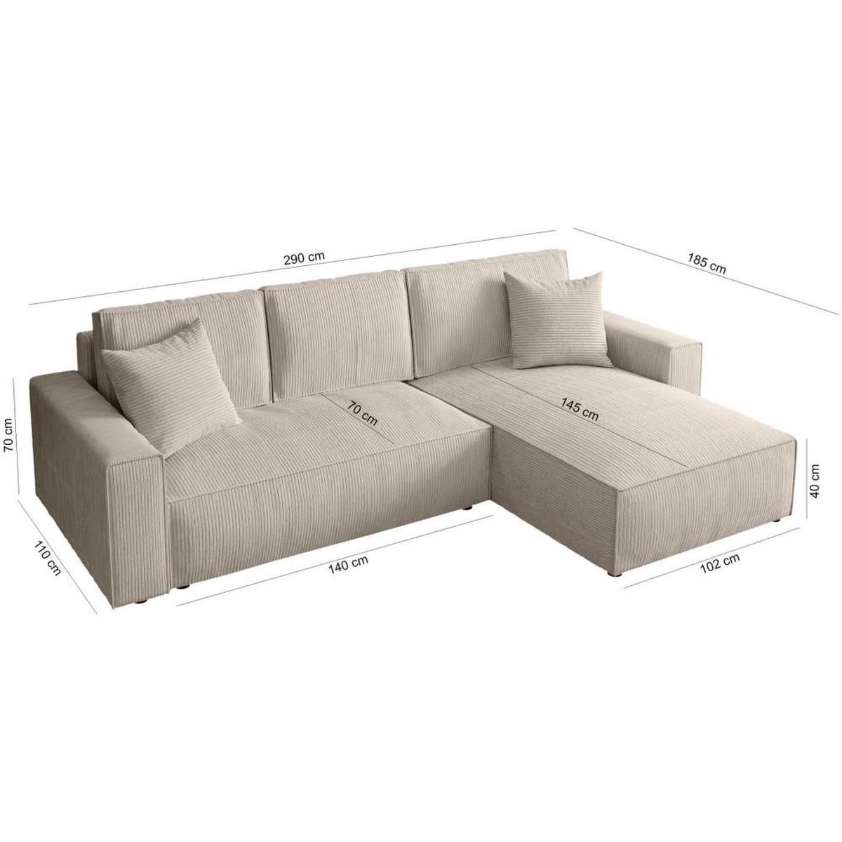 ECKSOFA Parys L mit Schlaffunktion und universeller Ottomane, Creme - Creme/Schwarz, Kunststoff/Textil (290/185cm) - Beautysofa