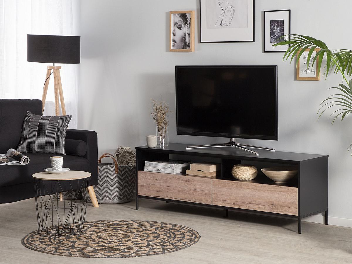 TV-MÖBEL Schwarz, Hellbraun SYDNEY 42/150/52 cm - Schwarz, Holzwerkstoff (150/52/42cm) - Beliani