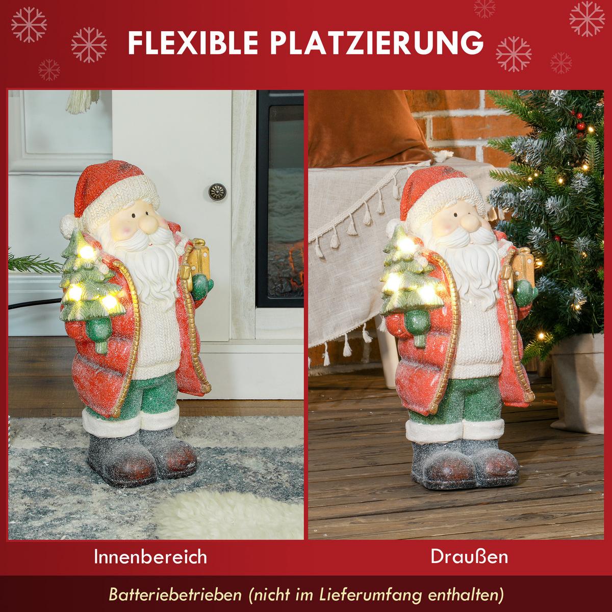WEIHNACHTSDEKO Figur 50 cm Weihnachtsmann mit Weihnachtsbaum und Geschenk - Multicolor, Metall (21/50/26.5cm) - HOMCOM