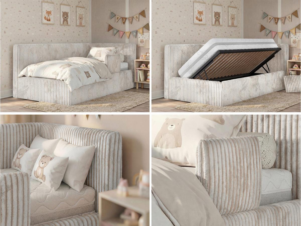POLSTERBETT TILVO ALTA 90/200 - Beige Cord - Taschenfederkernmatratze - Rechts - Beige, Textil (200/90cm) - MKS