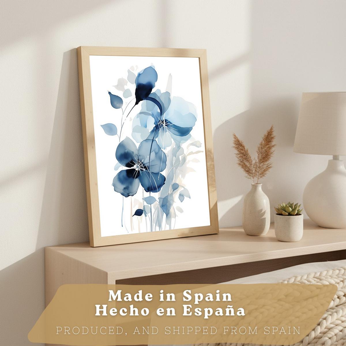 POSTER 3er-Set Wandbilder Blumen Blau modern Wohnzimmer Deko, Schlafzimmer, Küche, Badezimmer Leichter Holzrahmen A4 - Beige, Papier (29.7/1/21cm) - Nacnic