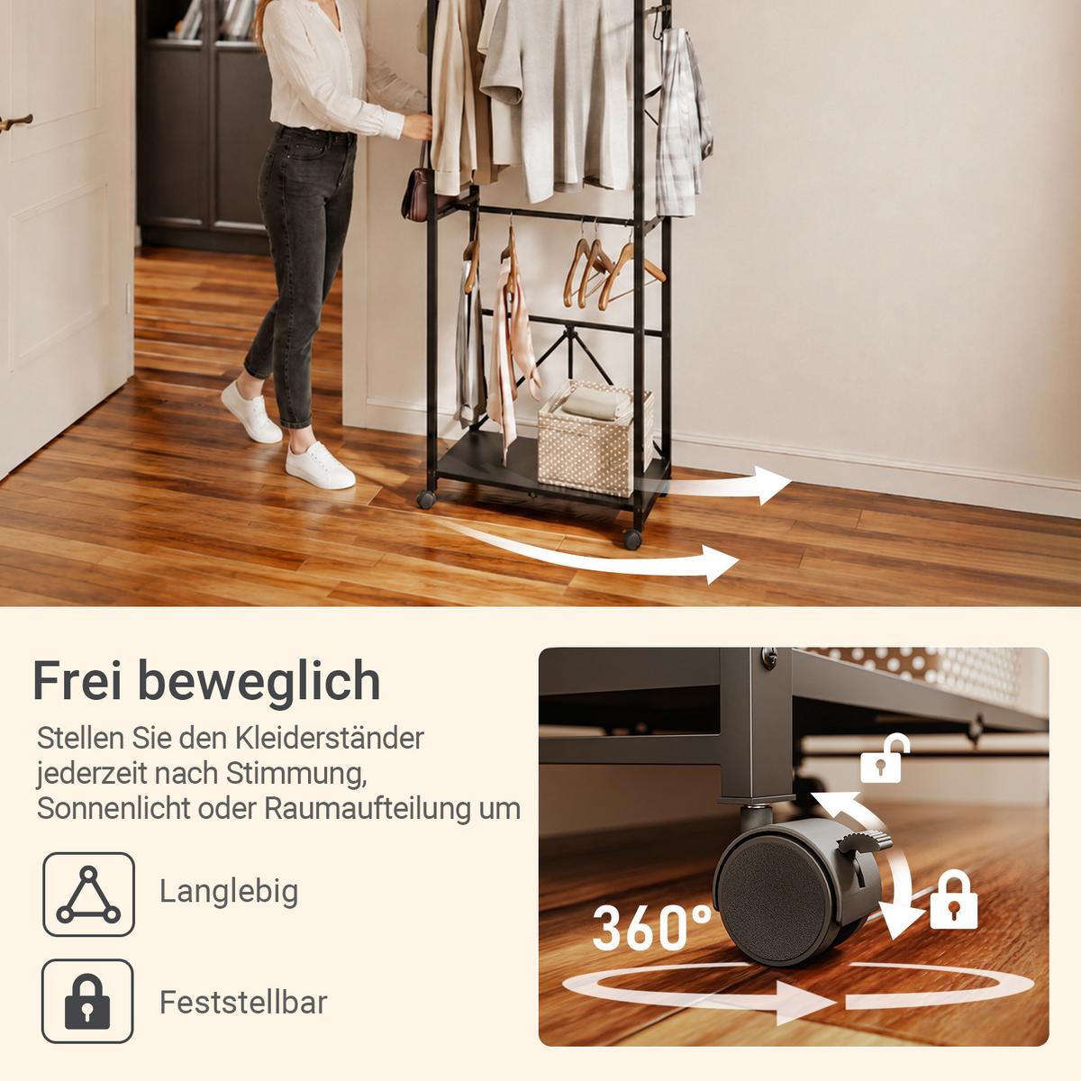KLEIDERSTÄNDER Schmal mit Rollen, Klappbar Schwarz 60,5x32,5x175cm - Schwarz, Metall (60/175/32cm) - SoBuy