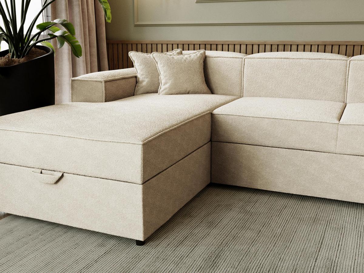 WOHNLANDSCHAFT Santos U Boucle - Beige/Schwarz, Holzwerkstoff/Kunststoff (320/79/166cm) - MIRJAN24