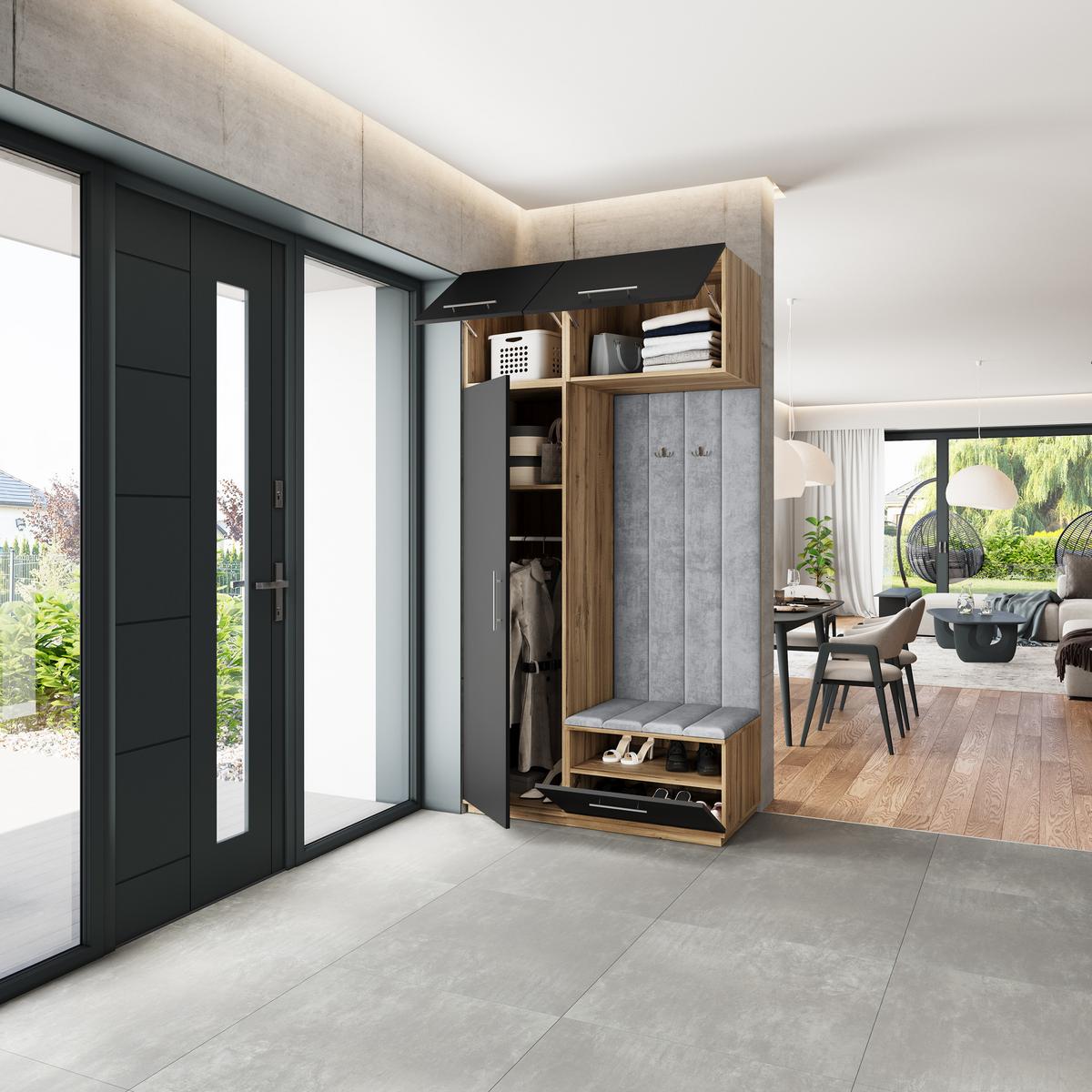 GARDEROBENSCHRANK REMA 120/240/60 cm Modern Eiche Wotan - Eiche Wotan/Hellgrau, Holzwerkstoff (120/240/60cm) - MASSENO