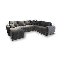 WOHNLANDSCHAFT MADISON XL R-S Hellgrau Dünner Stoff mit Schlaffunktion - Hellgrau/Schwarz, Holz/Kunststoff (303/82/208cm) - MASSENO