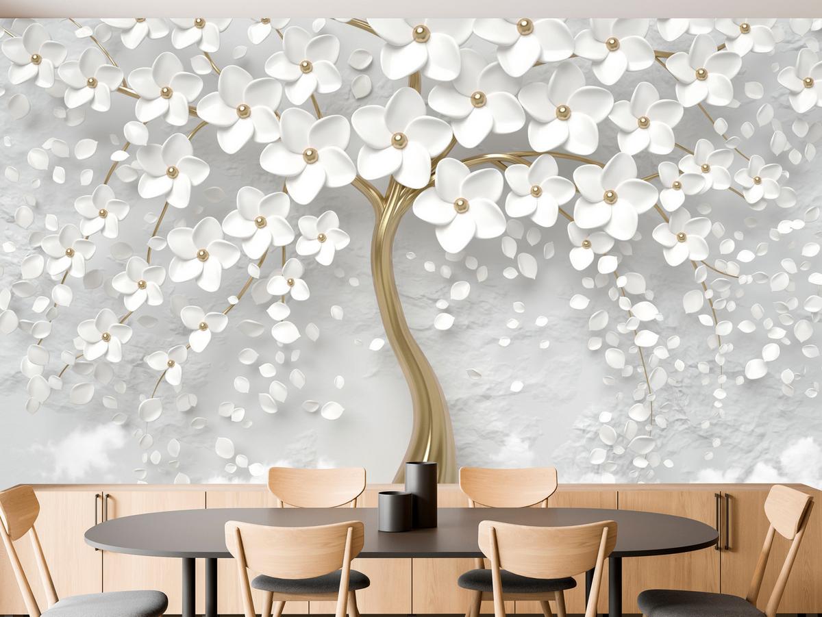 FOTOTAPETE für Schlafzimmer Perlmutt Blumen Abstract Baum 500x350 - Gelb/Goldfarben, Papier (500/350cm) - Muralo