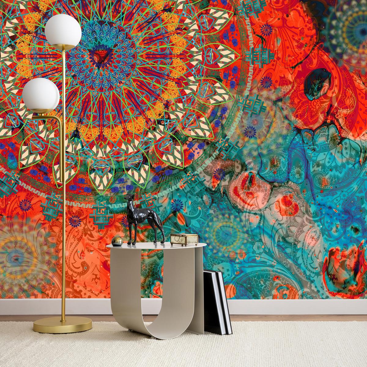 FOTOTAPETE für Wohnzimmer Farbenfrohe Mandalas Abstraktion Muster 350x256 - Multicolor, Papier (350/256cm) - Muralo
