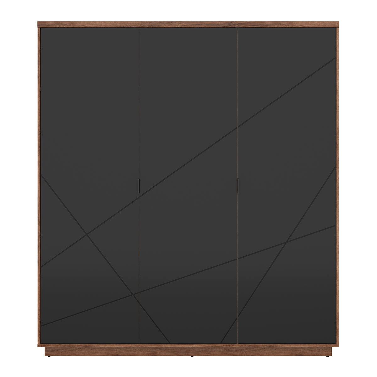 SCHRANK 3 Türen Sven Schwarz und Holz - Schwarz, Holzwerkstoff (180/200/56cm) - Petits-meubles
